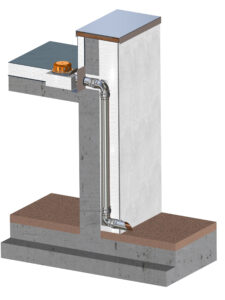 Sonderfall Notentwässerung: Diese wird ohnehin nach außen geführt, zum Beispiel mit einem Rohrbogen. Damit ist zugleich ein Zugang zum Fallrohr gegeben. In diesem Fall ist eine Revisionsöffnung nicht notwendig.