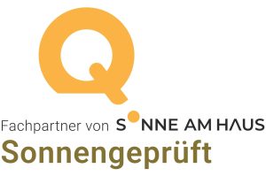 Qualitätssiegel "Sonnengeprüft" bescheinigt Fachbetrieben ihre Mitgliedschaft in „Sonne am Haus“.