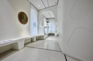 Vivarium im Naturkundemuseum Karlsruhe: Die neu lackierten Flächen glänzen weiß und sind wieder bereit für die Besucher: widerstandsfähig, schadstofffrei und glänzend beschichtet – mit wasserbasierender Grundierung und Decklack von Südwest.