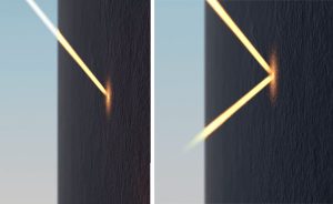 Grafik zur Veranschaulichung vom Wirkprinzip der "Nah-Infrarot-Reflektoren": Während konventionelle Farben gerade bei dunklen Farbtönen die Strahlung absorbieren und die Wand dadurch wärmer wird, reflektieren Farben wie "StoColor X-Black" die Wärme und verzögern so den Aufheizeffekt.